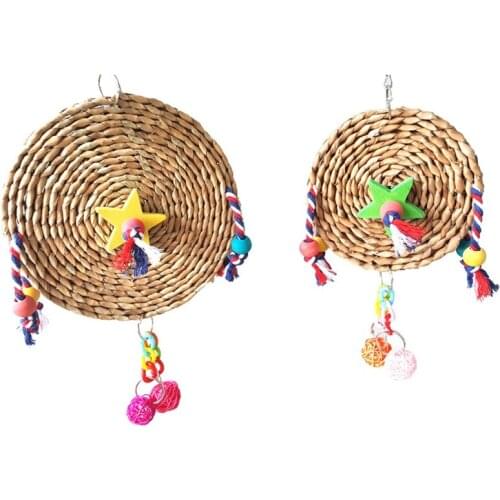 Parrot Chewing Toy Round Grass Woven Hanging Toy Bird Chew Toy Parrot Hand Woven Rattan Ball Cage Decor Hanging Toy