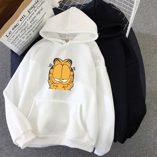 Winter Warm Sweatshirt Women Cartoon Printed Oversized Hooded Hoodies Harajuku White Pink Long Sleeves Pullovers Femme Clothes