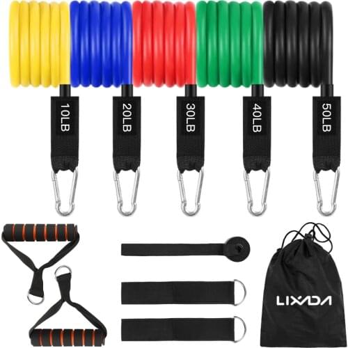 11 PCS Training Resistance Bands Set Fitness Gym Stretch Expander Pull Rope Gym Rubber Pilates Elastic Tubes Workout Equipment