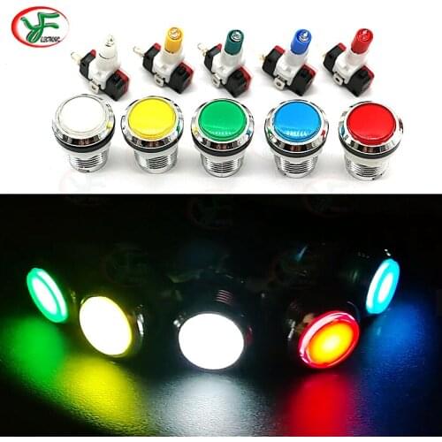 12pcs 33mm Arcade LED Push Button Arcade Buttons Chrome Silver Plated 12V LED Illuminated Push Button For Arcade Game DIY