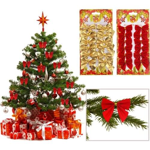 12PCS Pretty Gold Bowknots Christmas Ornament Tree Decoration Party Bowknots Baubles New Year Xmas Christmas Decoration For Home