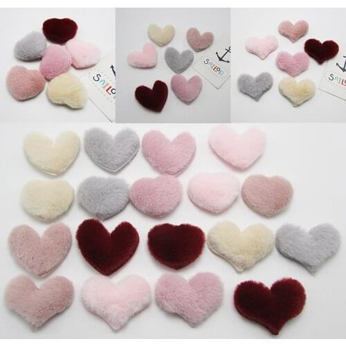 30Pcs Plush Patches Rabbit Hair Embellishment Heart Appliques for Clothing Craft Sewing Supplies DIY Hair Clips Ornament