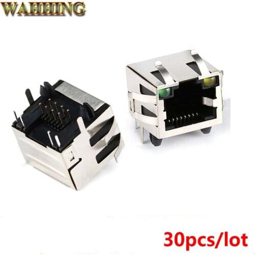 30pcs LED RJ45 Connector Cable Adapter Network Cable Socket Adapter RJ45 Tab-UP with LED PCB Board integrated Connector HY358