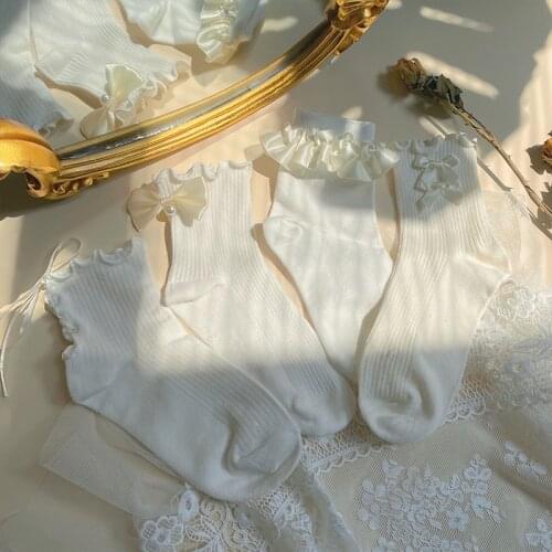 4 Pair/lot Japanese Girls Cotton Fungus Silk Fabrics Lace Bow Beaded Student Soft Sister Strap Socks Female