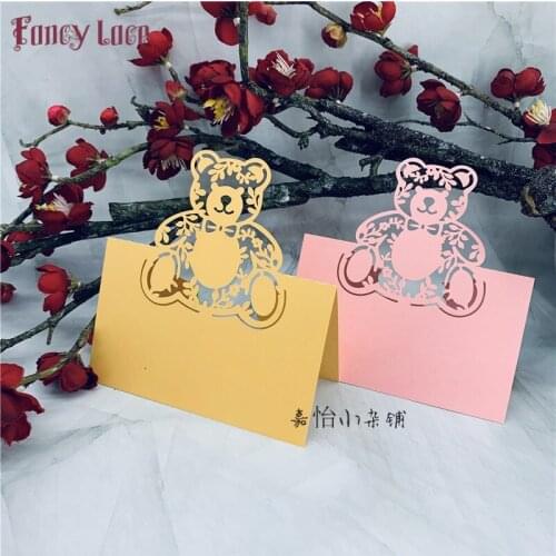 50pcs Laser cut Bear Design Birthday party Place table holder Cards Party invitation Cards Name Place Table Cards Decor