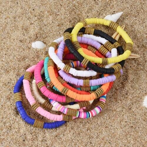 6mm Vintage Polymer Clay Charm Bracelet for Women Handmade Adjustable Beads Bracelet