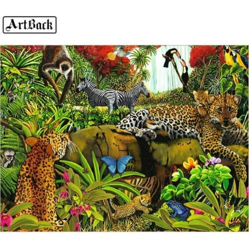 Forest animal 5d diamond painting leopard lion full square diamond mosaic animal sticker
