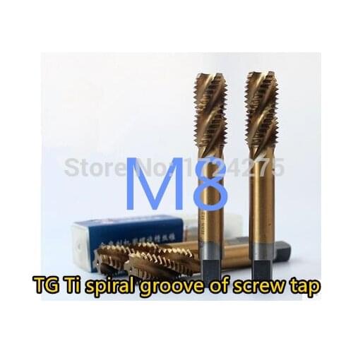 Free delivery 10PCS TG M8*1.25 yellow coated high speed steel machine taps spiral groove machine tap