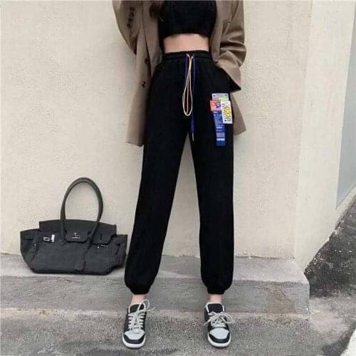 Autumn Winter Women Plus Cashmere Warm Pants Fashion High Waist Drawstring Jogging Trousers Woman Korean Loose Streetwear Pants