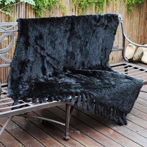 CX-D-20D Custom Size And Color Handmade Genuine Rabbit Fur Fringes Fur Throw Blanket
