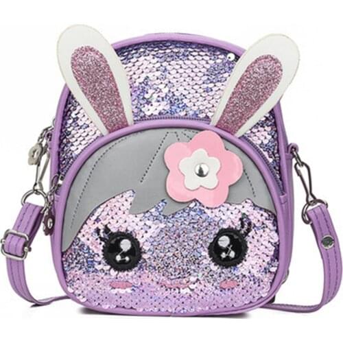 Kids Girls Glitter Sequins Backpack Cute Rabbit Ears Crossbody Shoulder Bag Gift Best Sale-WT