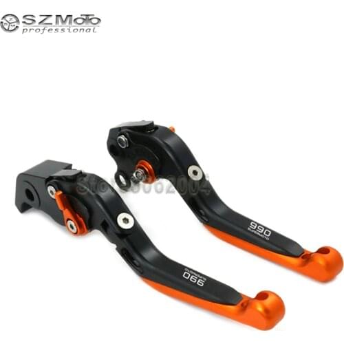 For KTM 990 SUPERMOTO/R 2008-2012 2011 Aluminum Motorcycle Folding Extendable Adjustable Brakes Clutch Levers With Logo