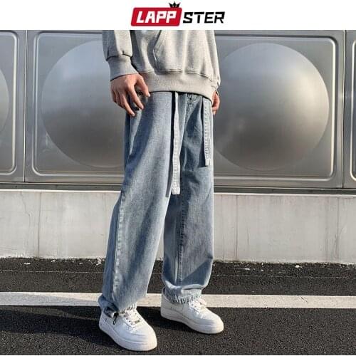 LAPPSTER Men Vintage Y2k Baggy Jeans 2021 Mens BlueWide Leg Denim Trousers Male Black Harajuku Japanese Streetwear Jeans 5XL