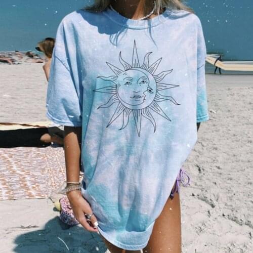 Harajuku Tie Dye Top Shirt Oversized T Shirt Women 2021 Sun Print Short Sleeve Tee Vintage Streetwear Femme T-shirts Plus Size