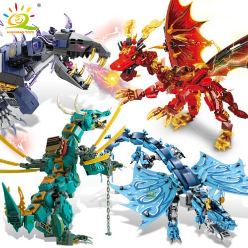 HUIQIBAO Ninja Dragon Model Building Blocks with Kai Jay Knight Figures Movie City Bricks Educational Toys For Children Friends