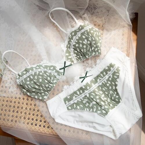 Girls skin-friendly cotton lingerie set comfortable triangle cup without steel ring underwear sweet and thin sexy bra with pants