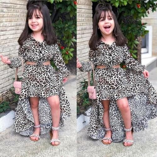 Fashion Kid Baby Girl Clothes Crop Top Irregular Ruffle Dress Leopard Outfit Set 2020 Newest Fashion Children Clothes