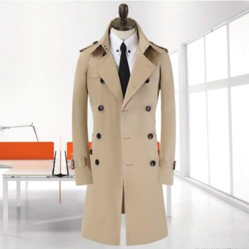 Mens clothing spring autumn slim long trench coats mens design business casual plus size double breasted coats men outerwear