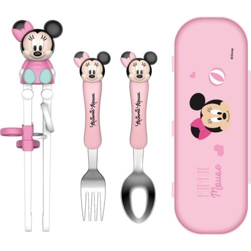 Disney Childrens Training Chopsticks Set Minnie Mickey Children Learning Practice Chopsticks Tableware Spoon Fork Chopsticks