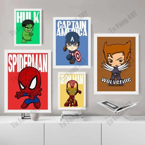 Marvel Avengers Cartoon Wall Art Canvas Painting Super Hero Iron Man Spiderman Anime Poster and Print Picture Home Decoration