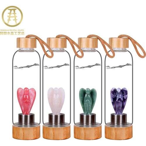 Natural crystal semi-precious stones 3 inch carved angel aquarium decorative energy glass teacup sports water bottle