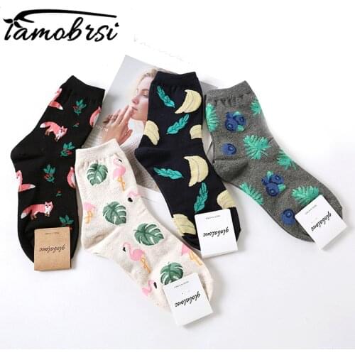 Pattern Cute Plant Fruit Art Socks Women Korean Animal Summer Funny Socks Unisex Kawaii Ankle White Short Cotton Fun Crazy Socks
