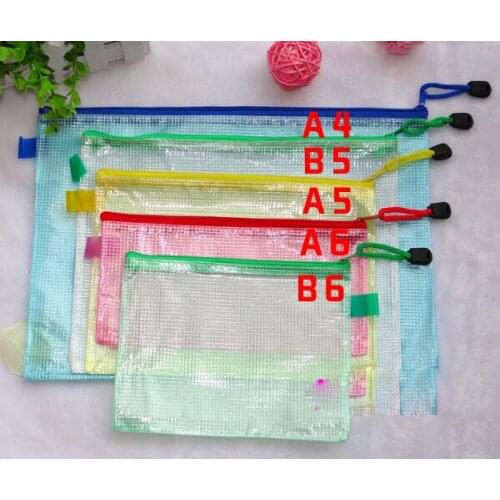 Wholesale and retail many sizes student stationery bag grid pvc zip documents bag