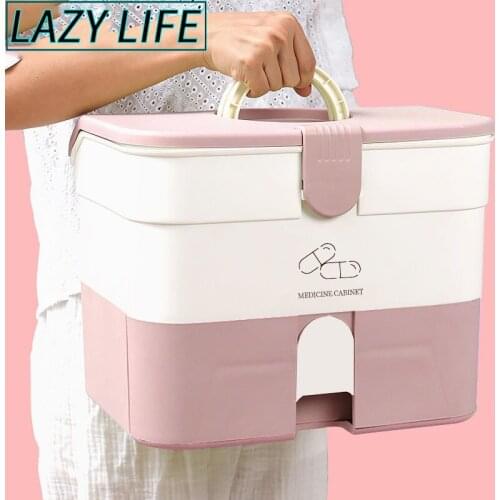 Medicine Organizer Plastic First Aid Storage Box Big Space Home Care Medicine Cabinet Portable Container Fashion Color