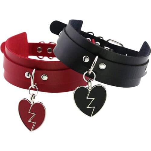 Egirl Broken Heart Pendant Night Club Choker Necklace for Women Black Faux Leather Sexy Collar Choker Girl Fashion Punk Jewelry