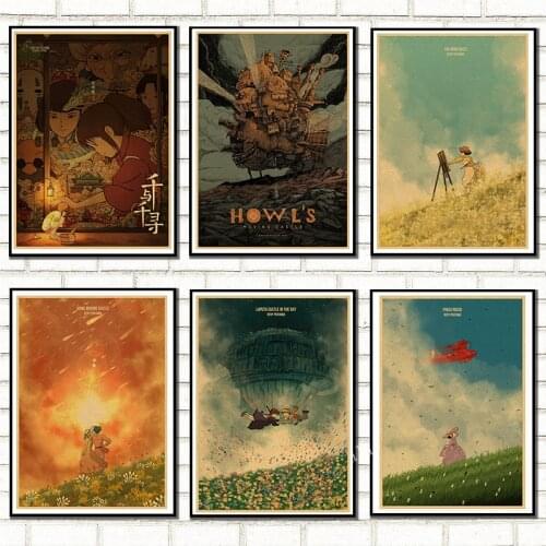 Poster Prints Kraft paper Painting Spirited Away Hayao Miyazaki Chinese Japan Anime Movie Wall Pictures For Living Room картины