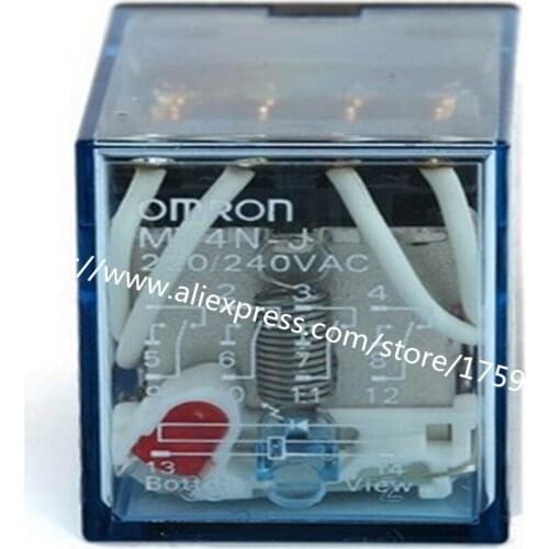 Free shipping 10pcs/lot MY4N-J-AC220V 5A 14feet relay