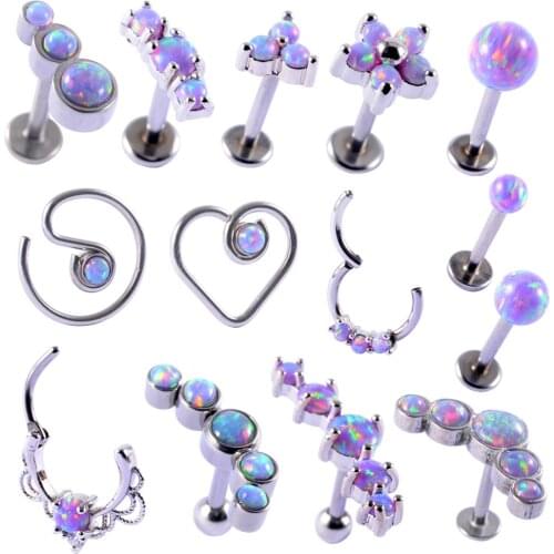 1pcs Opal 38 Earrings Septum Nose Ring Lip Labret Studs Ear Tragus Cartilage Lobe Ear Studs Eyebrow Ring Piercing Body Jewelry