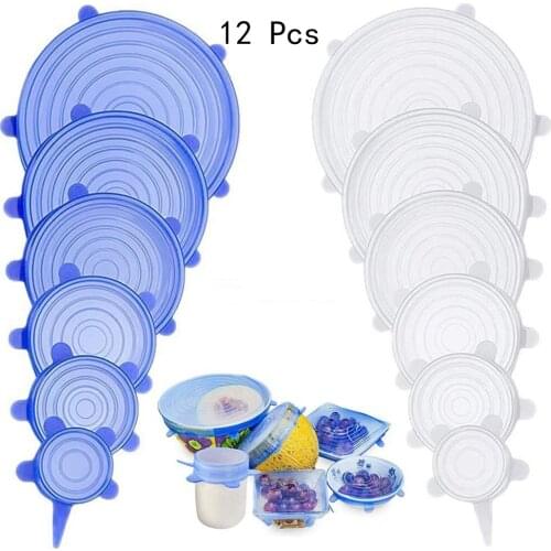 Silicone Stretch Lids 12 Pcs Reusable Durable and Expandable Lids, Silicone Covers for Fresh Food & Leftovers - Keep Food Fresh