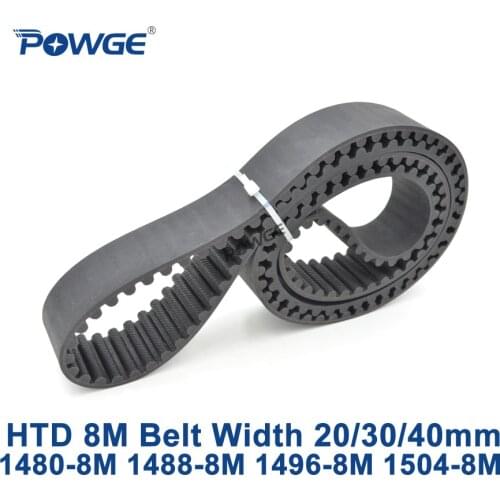 POWGE HTD 8M synchronous Timing belt C=1480/1488/1496/1504 width 20/30/40mm Teeth 185 186 187 188 HTD8M 1480-8M 1488-8M 1504-8M