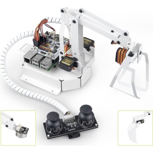 SunFounder 3+1 DOF Robot Arm Kit with Shovel Bucket, Hanging Clips, Electromagnet, Support Graphical Visual Programming, Python