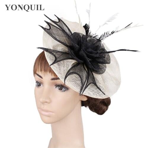 Bridal Wedding Sinamay Headpiece Headband Fashion Women Headwear Ladies Occasion Fascinator Hat Fancy Feather Hair Accessories