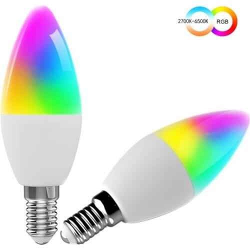 1Pcs Tuya Smart Wifi LED Bulb E14,RGB Dimmable Light Bulb 5W WiFi Smart Candle Light Work With Alexa Echo Google Home Assistant