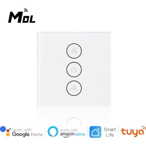 EU Tuya Smart Life WiFi Smart Ceiling Fan Switch APP Remote Timer and Speed Control Compatible with Alexa and Google Home