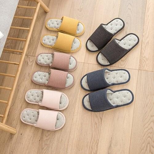 Spring Japanese Style Slippers Couple Home Striped Slippers Ladies Linen Non-slip Shoes Breathable Wear-resistant PVC Slippers