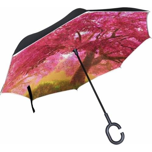 Cherry Blossoms Tree Inverted Umbrella Double Layer Sun Parasol Women Rain Reverse Umbrellas C Handle Windproof Umbrella