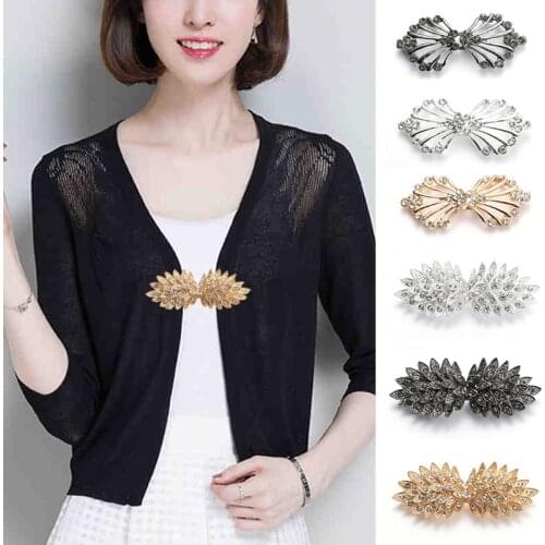 2020 Women Luxury Fashion Crystal Gold Silver Color Brooch Cardigan Sweater Shirt Cape Cloak Clothes Clasp Brooch Pin