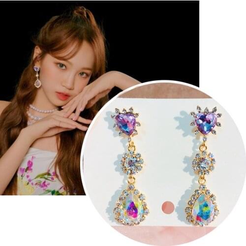 MENGJIQIAO Korean TV Star Shiny Purple Heart Waterdrop Crystal Earrings For Women Party Fashion Luxury Pendientes Jewelry