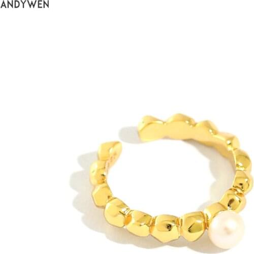 ANDYWEN 925 Sterling Silver Pearl Beads Open Adjustable Ring Women Fashion Wedding Party Jewelry For Women Rock Punk Jewels