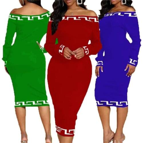 VAZN 2020 Autumn Hot Plus Size Sexy Club Solid Elegant Special Full Flare Sleeve Women High Waist Thin Pencil Maxi Dress