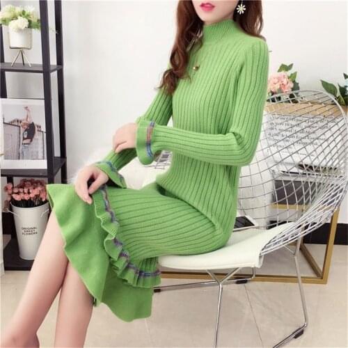 Winter Warm Sweater Dress Women Knitting Turtleneck Tunic Basic Dress Slim Spring Sexy Warm Long Sleeve Dress