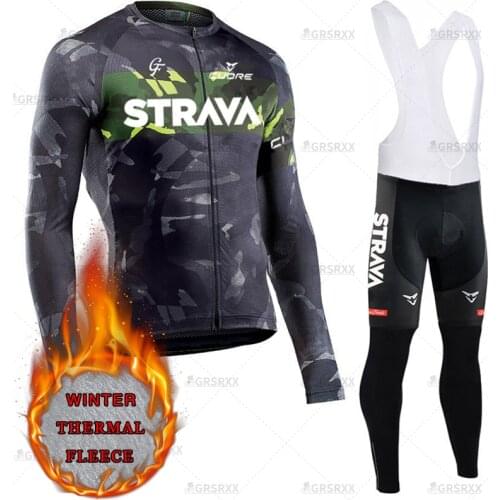 STRAVA Winter Cycling Set 2021 Pro Keep Warm Males' MTB Long Sleeve Uniform Road Bike Bicycle Team Racing Jersey Suit for Men