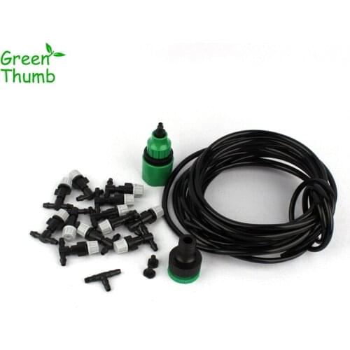 1sets Home Garden Irrigation System 12pcs Mist Nozzle Spray Head with 10m 4/7mm Hose Green Thumb Automatic Watering Kits