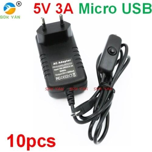 10 pcs EU 5V 3A Raspberry Pi 3 Power Supply Switch Button Power Adapter Micro USB Port for Raspberry Pi 3 Model B 5v 3a charger