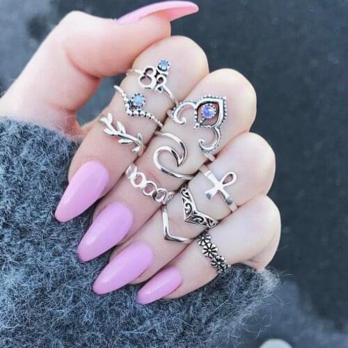 10 Pcs/set Stacked Boho Jewelry Antique Crystal Ring Set Knuckle Wedding Ring Set Steampunk Anillos Anel Rings For Women