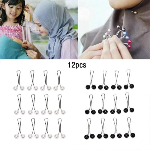 12pcs Pearl Scarf Brooch Pin Headscarf Shawl Scarf Lady Muslim Scarf Hijab Clips Pin Fixed Straps Anti Slip Brooch